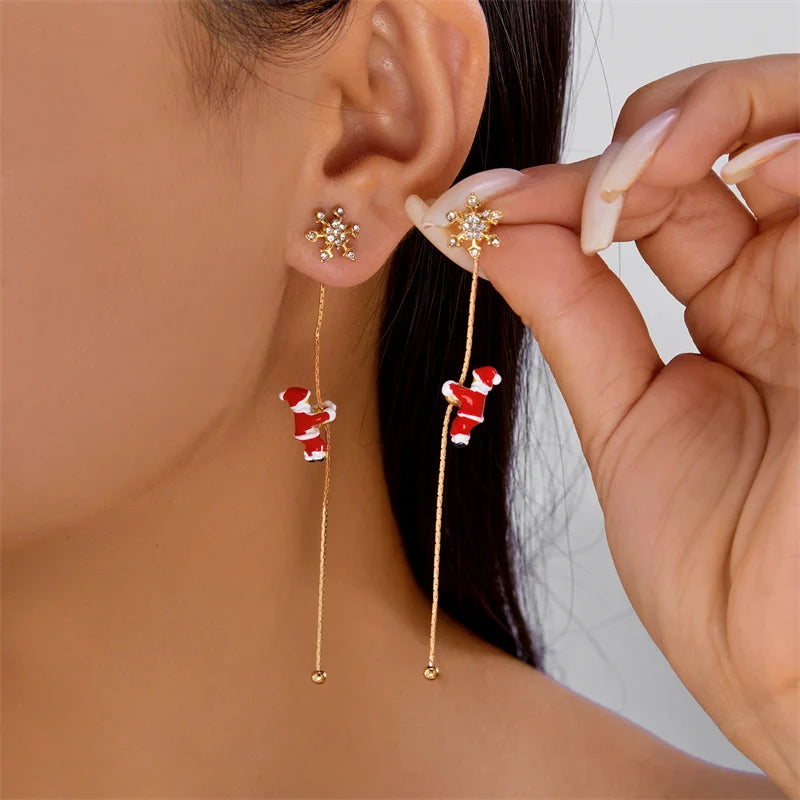 Christmas Themed Earrings | New Design Moving Santa Claus Tassel Dangle Earrings