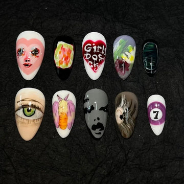 24 Early 2000s Nail Art | Vintage Graffiti Almond Press on Nail Art | Ornament for Girls