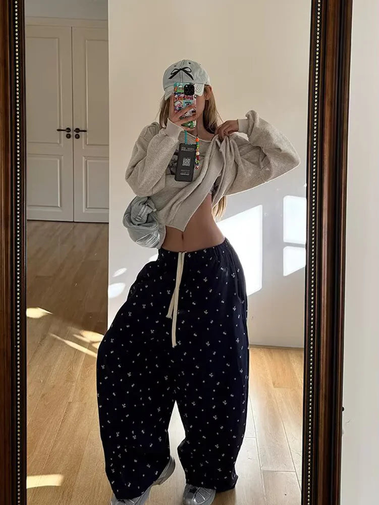 Floral Trousers Wide Leg | Vintage Loose Slimming High Waist Straight Casual  Long Pants