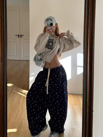 Floral Trousers Wide Leg | Vintage Loose Slimming High Waist Straight Casual  Long Pants