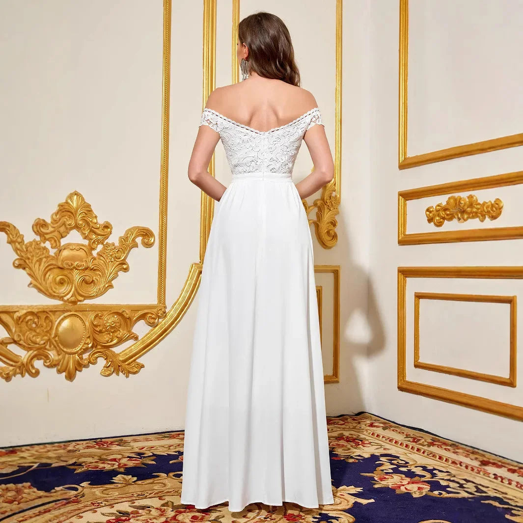Simple Backless Wedding Dress | Evening Dresses Luxury V Neck Bridesmaid Dresses Off The Shoulder Prom Dress