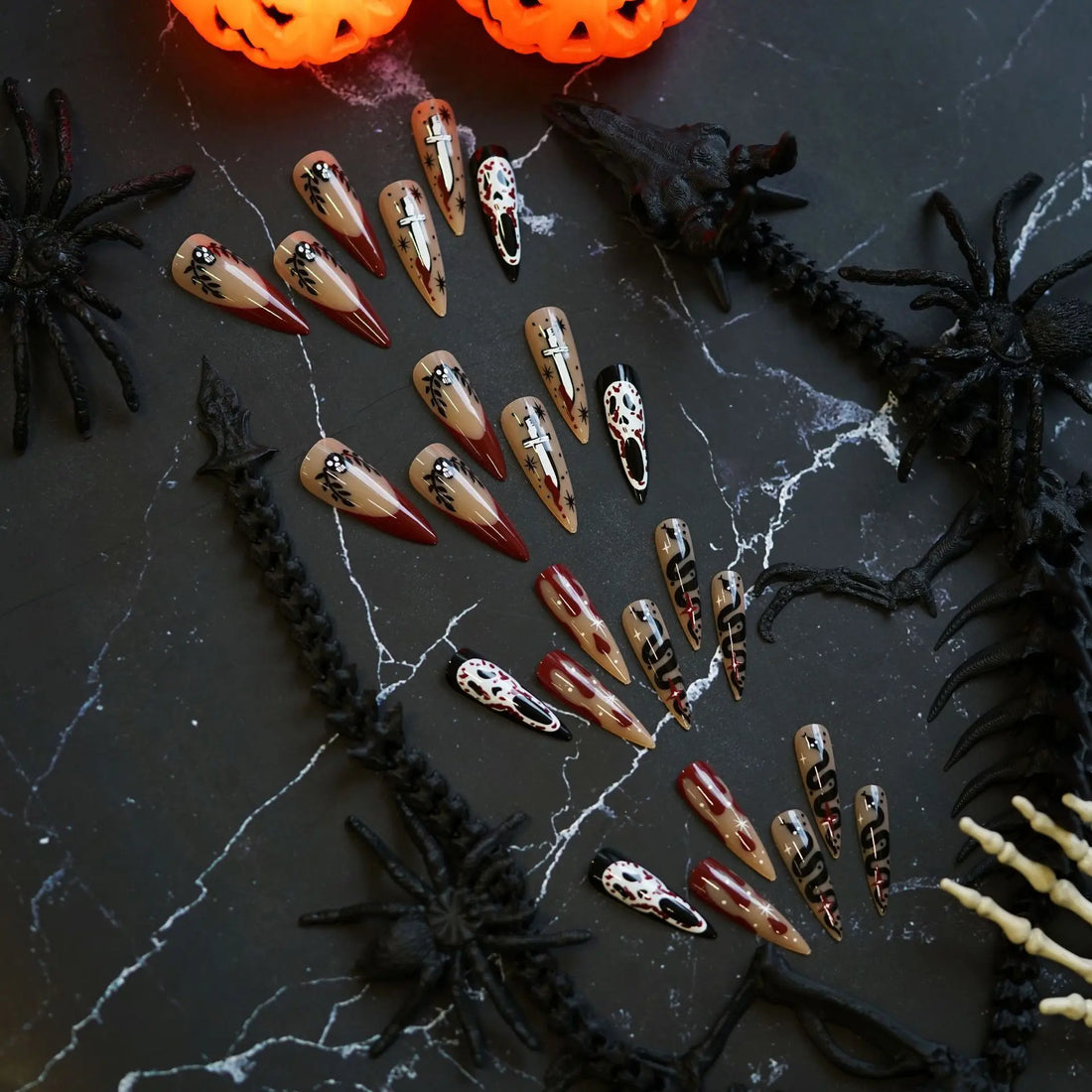 24 Scary Halloween Nails | Halloween Scary Skull Printed Press on Nails