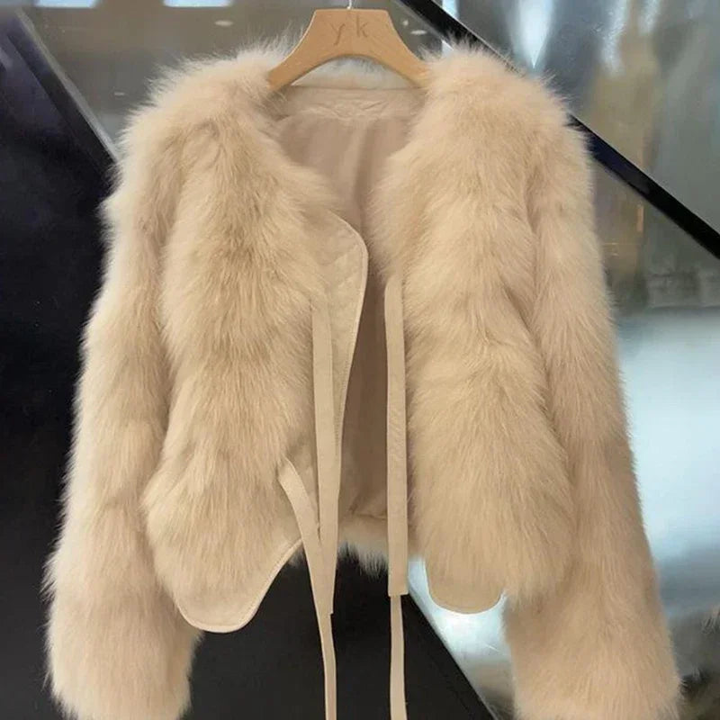 Winter Fur Coat | Korean version versatile lace up thick top
