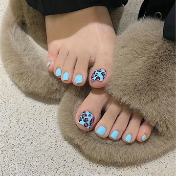 24 Back To School Toenails with Blue Leopard Print Design Press on Nails | Reusable Finished Full Cover