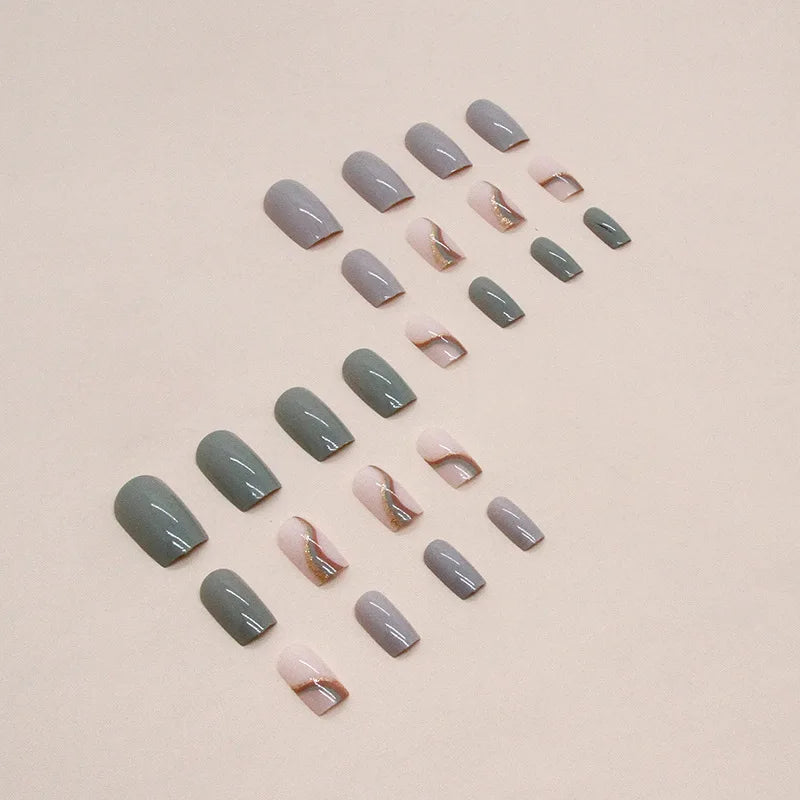 24 short square press on nails | simple and fashionable fake nails with 1 nail glue