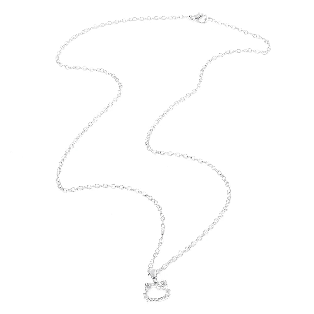 Hello Kitty Pendant Necklace | Girls Jewelry Cute Clavicle Chain Fashion Women's Rhinestone Necklace