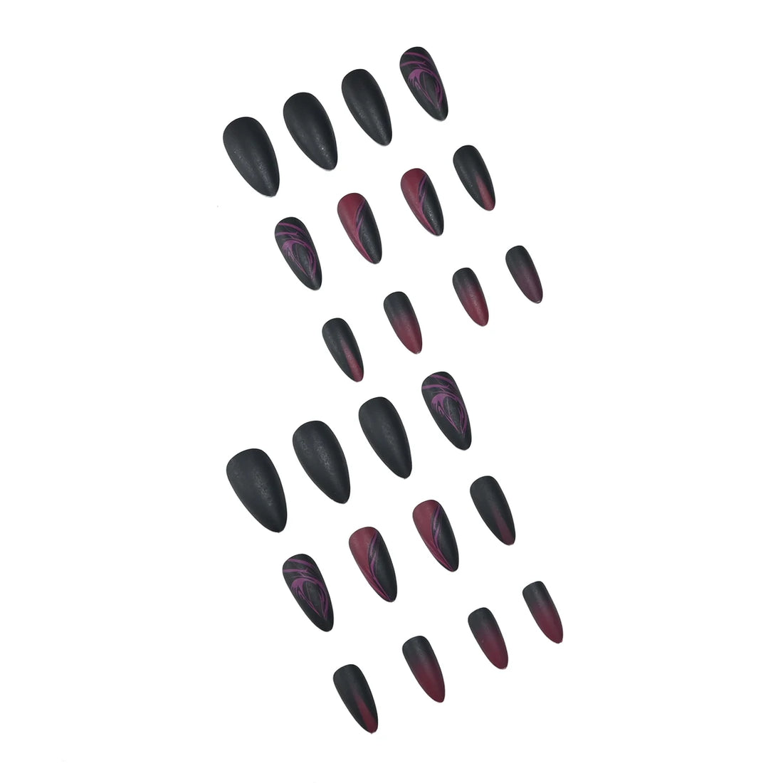 24 medium almond nails and winter black matte texture| fake nails manicures