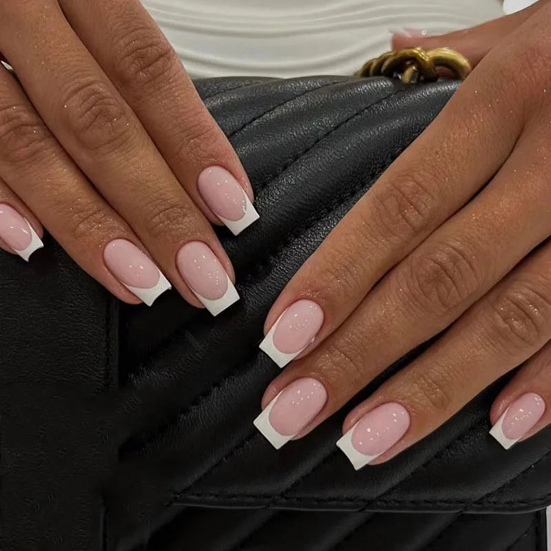 1 Unit Square Shaped Nails | Simple White French Wearable Long Square Fake Nails