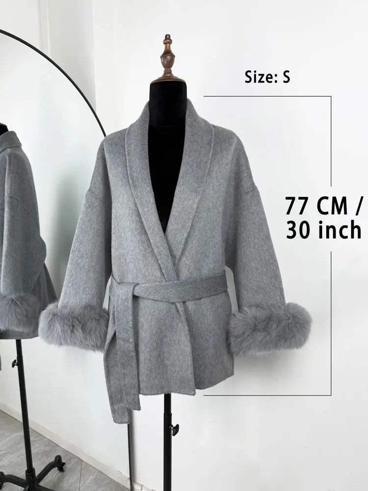 Vintage Fox Fur Coat | Women's Short Coat Office Lady Elegant Double-sided Woolen Coat