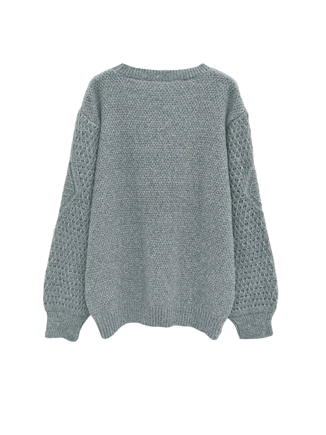 Round Neck Sweater  Versatile for Daily Use, Loose Lantern Sleeve Design, Women's Pullover