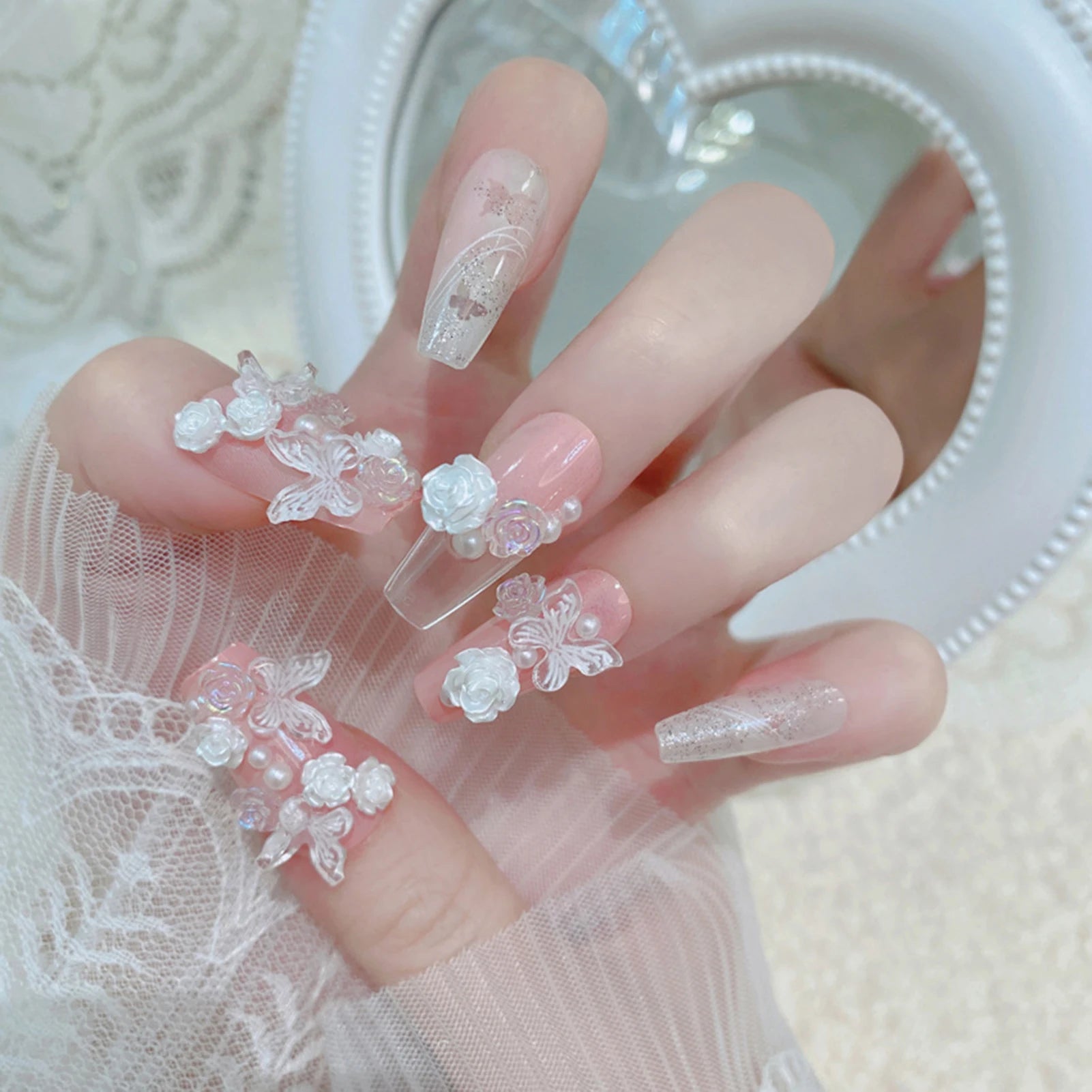 24 PCS * Jelly glue Glitter Summer Nails |  Comfort Fake Nails for Manicure Lovers
