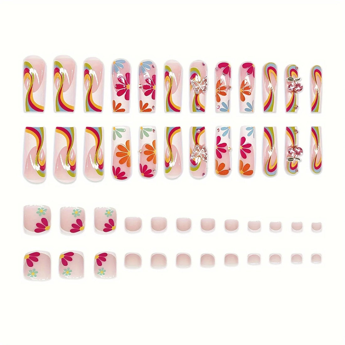 48pcs Sweet September Nails Ideas | Beach Wearable French False Toenails Reusable Fake Nail Tips