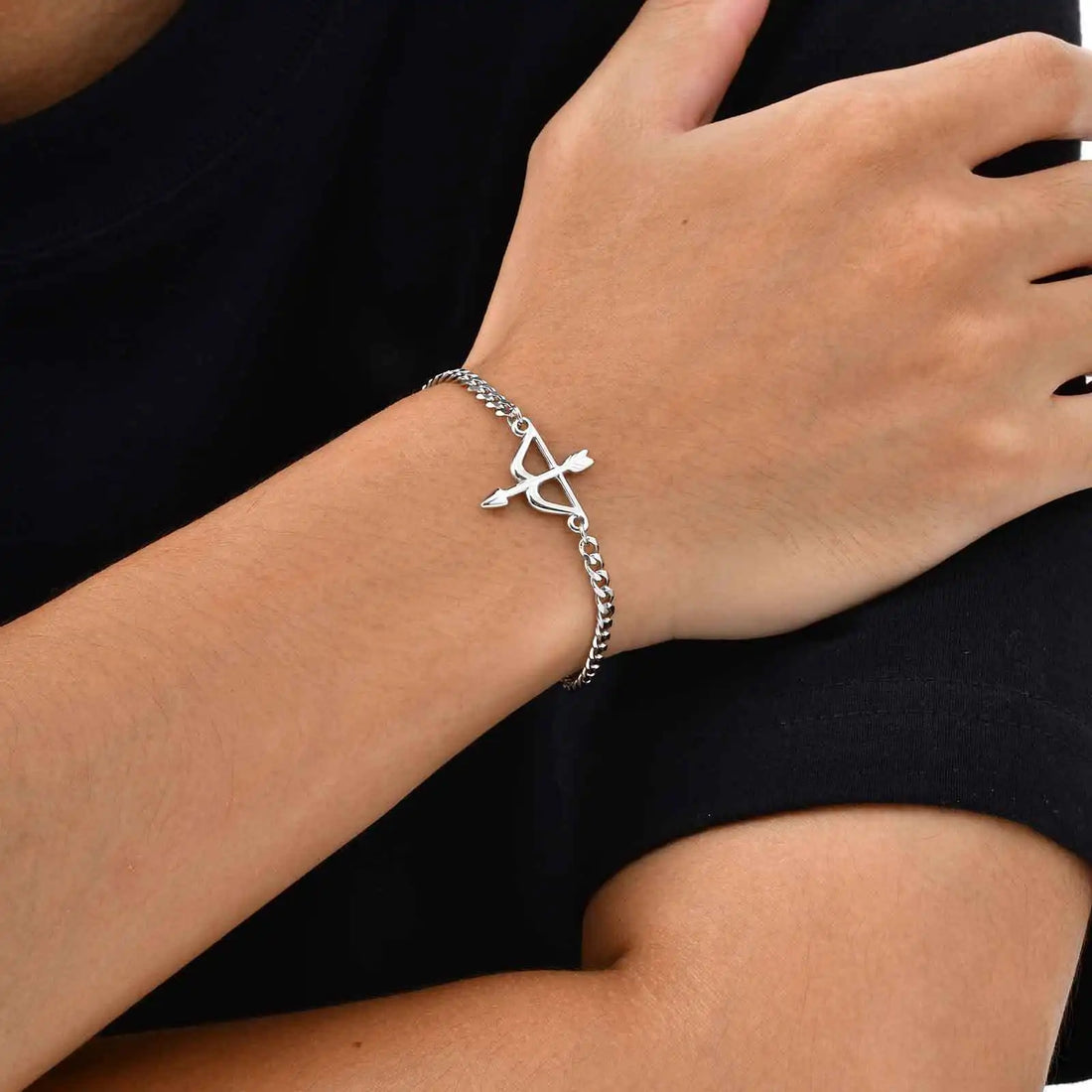 Bow and Arrow Bracelet for Men | Stainless Steel Miami Curb Chain Wristband
