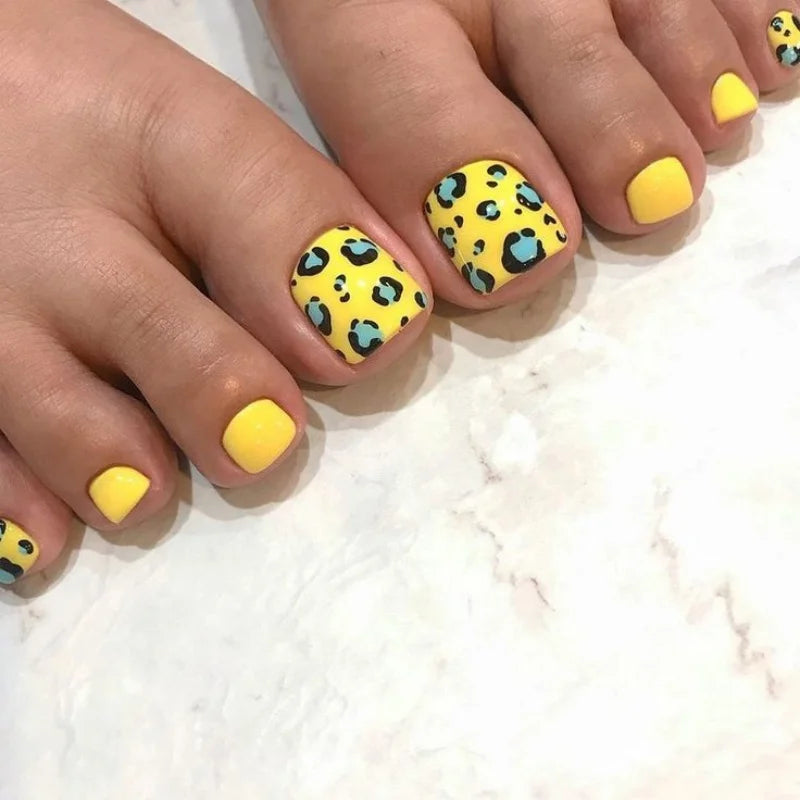 24 Back To School Toenails with Blue Leopard Print Design Press on Nails | Reusable Finished Full Cover
