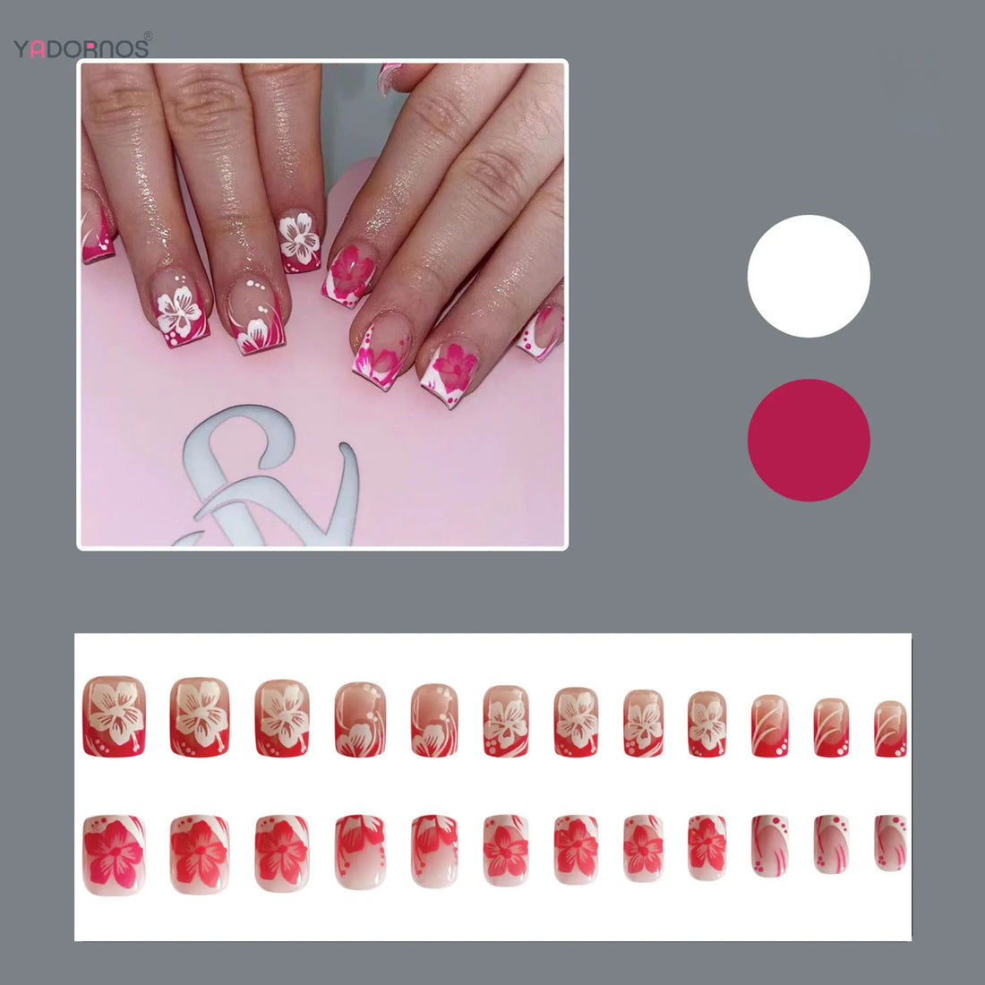 24Pcs Fairy White Flower Pink French Tip Nails