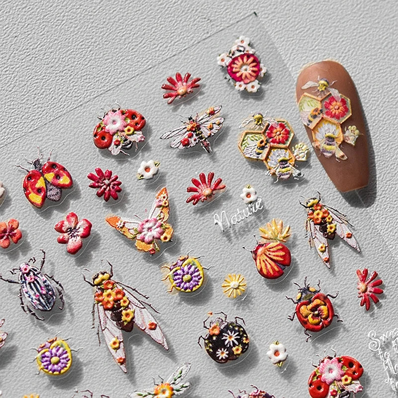 5D Relief Beautiful Bright-coloured Ladybug Nail Stickers