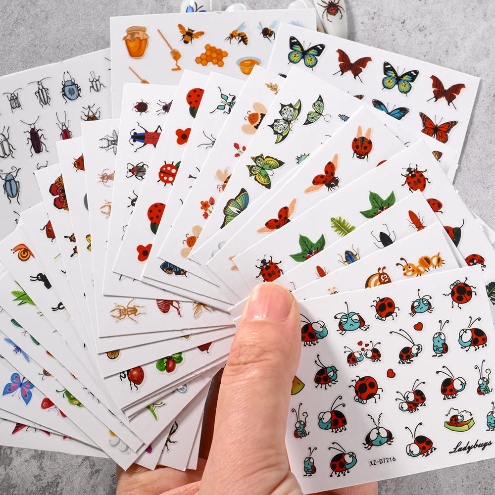 30Pcs/Lot Cute Bee Ladybug Ant Nail Art Stickers