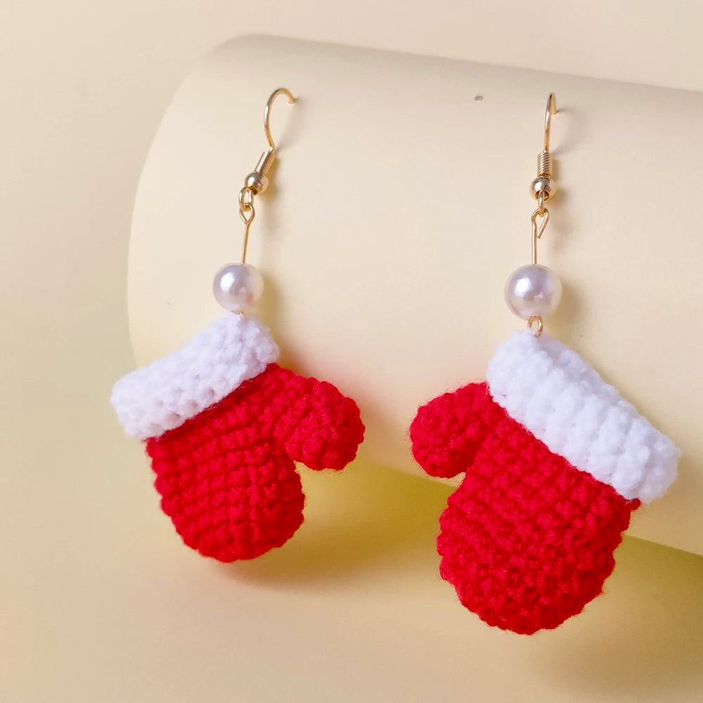 Christmas Gloves Earrings | Crochet Hook Handmade Festive Xmas Gift for Women