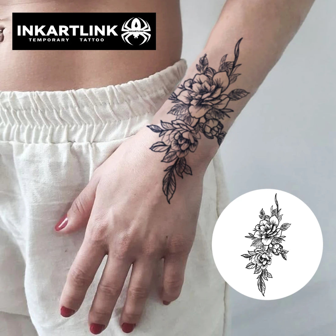 Flower Hand Tattoo Sticker | Waterproof magic tattoo, lasts to 15 days fake tattoo