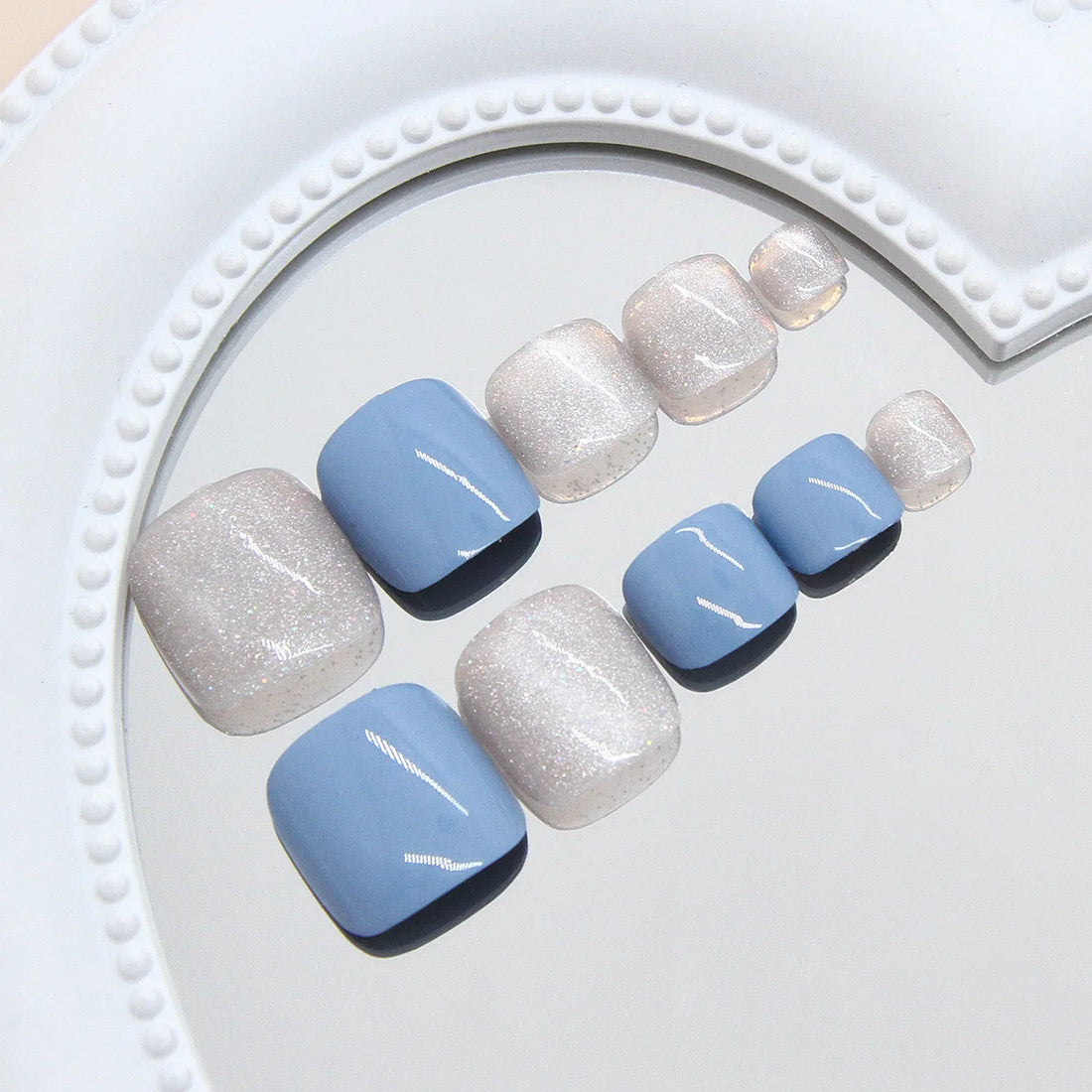 24pcs Summer Blue Toe Nails Design | Cat Eye Fake Toenails Tips | Press on Toe nails