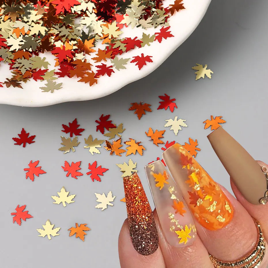 1  Unit Fall Floral Nails | Mixed Colored Maple Leaf Nail Art | Fall Nail Decor