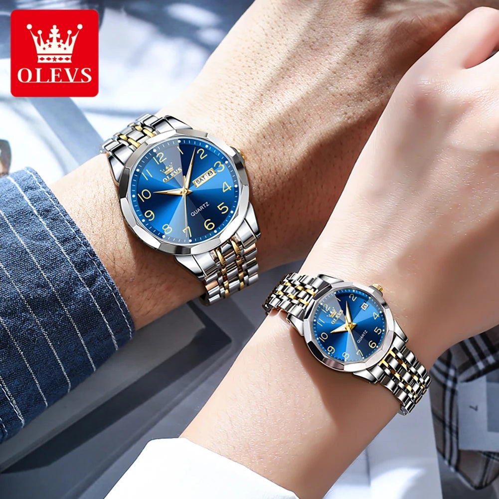 OLEVS Couple Watches For Anniversary Gift | Stainless steel Strap Man Watches
