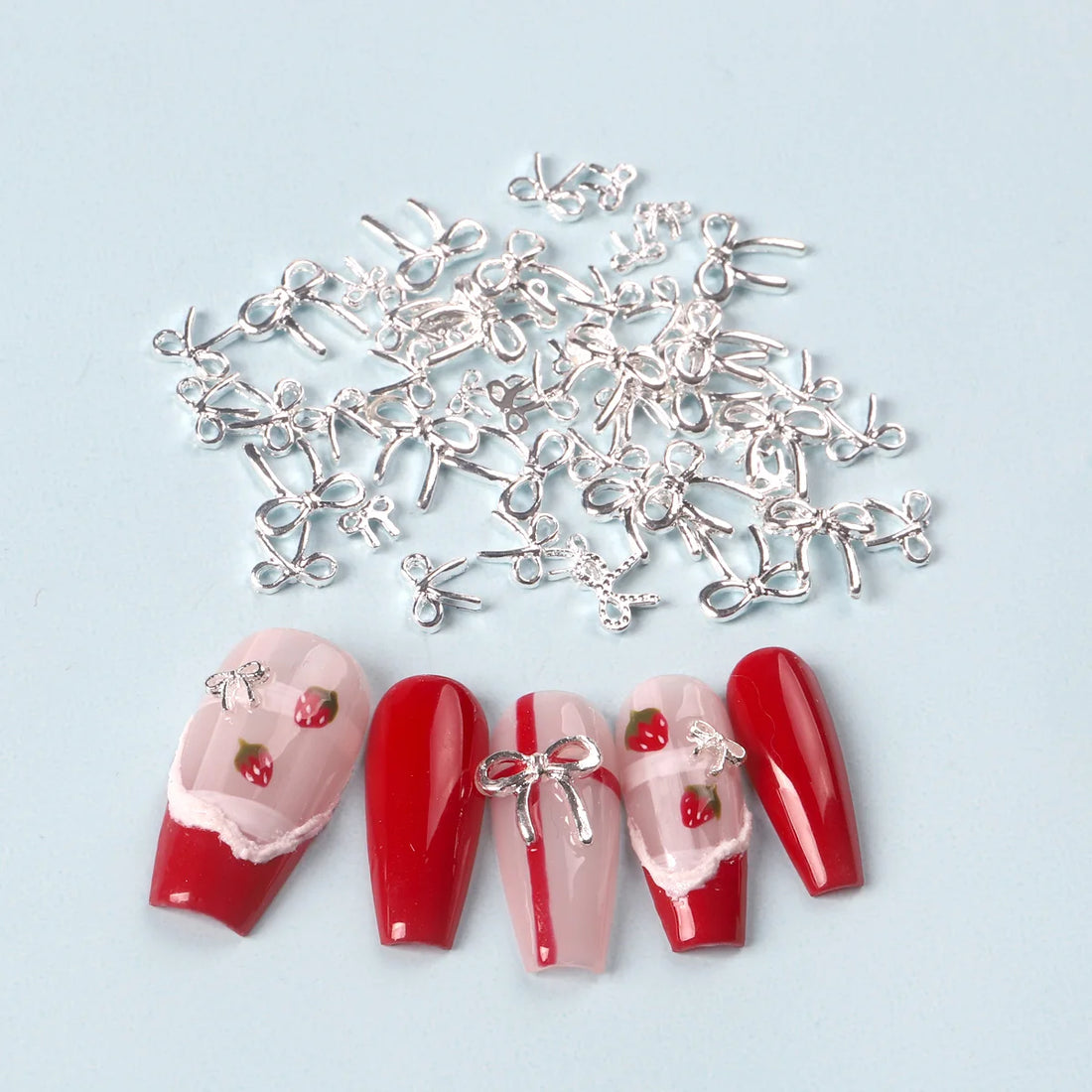 50 Cute Bow Nail Designs | Xmas nails Inspo
