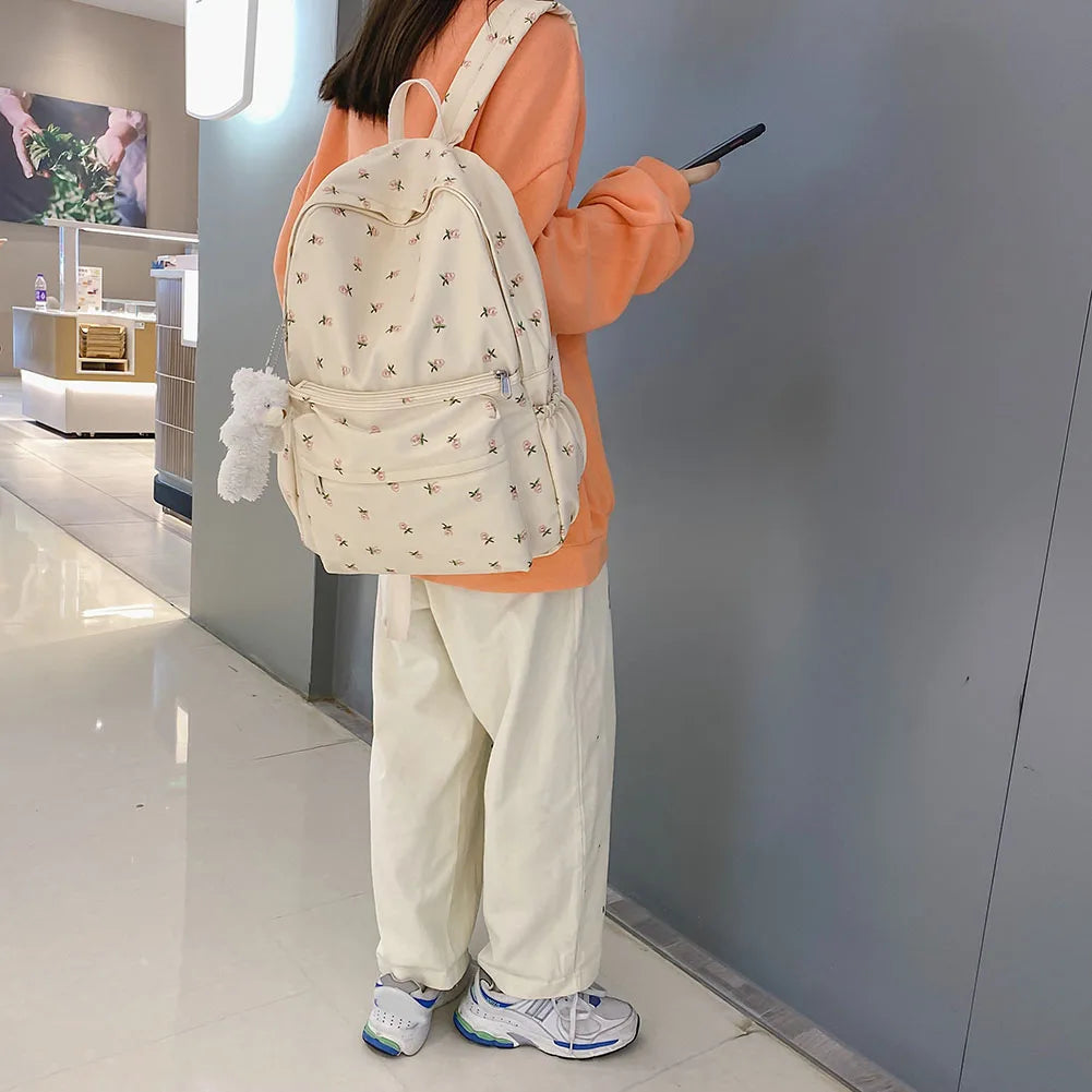 Floral Backpack For Ladies | Pendant Girls Aesthetic Backpack