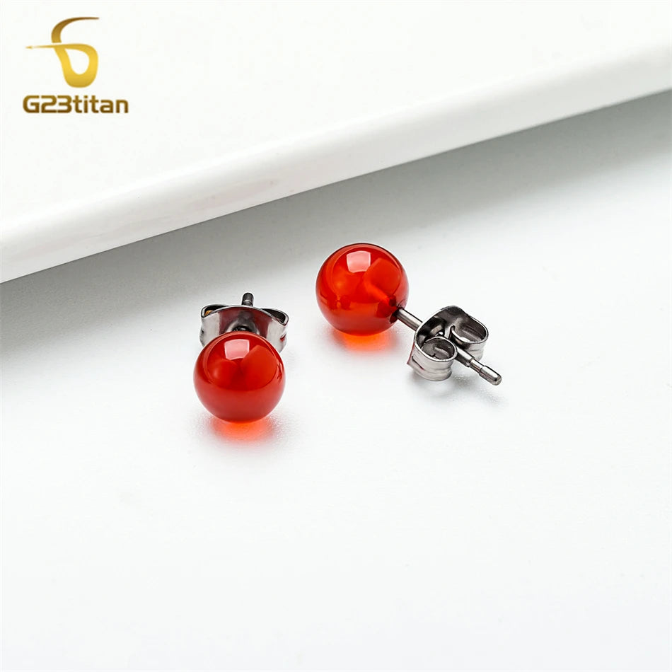 Carnelian Earrings Studs | Women Medical G23 Titanium Piercing Ear Studs | Jewelry Gift