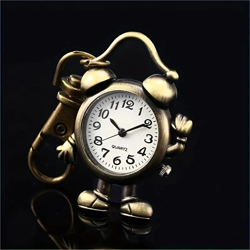 Vintage Pocket Watch Keychain | Bronze Key Quartz Pocket Watch | Mini Hanging Watch Alarm Clock Gift