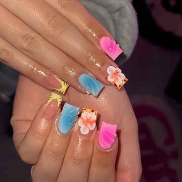 24pcs Short Pink Nails With Design