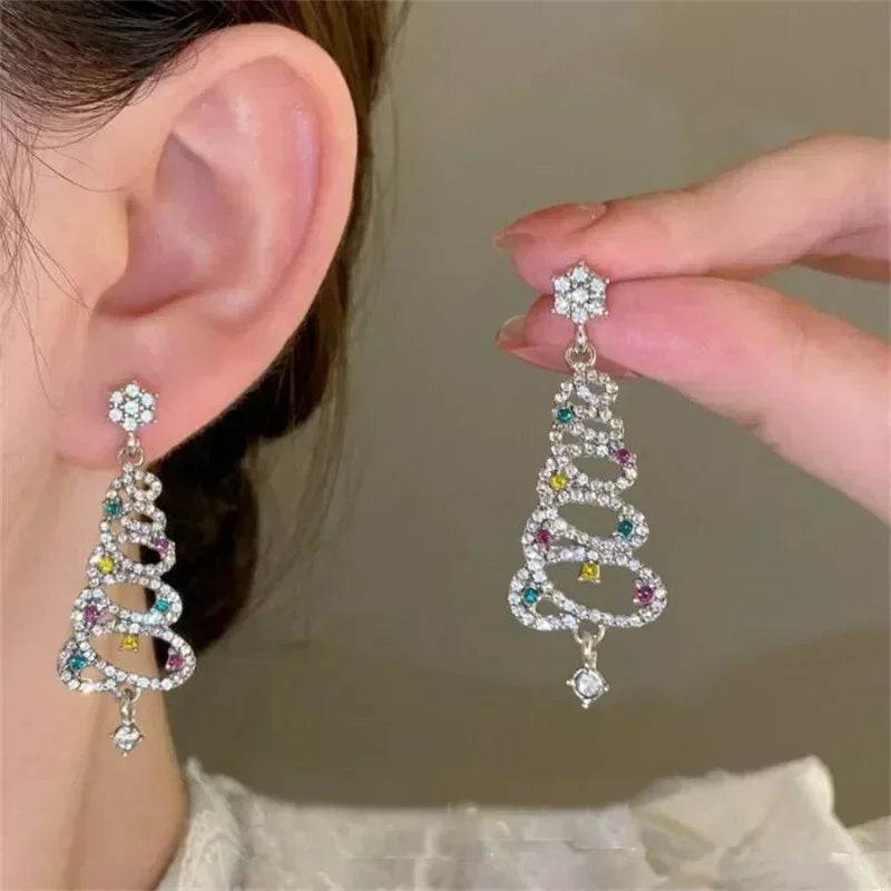 Rhinestone Christmas Earrings | New Year Aesthetic Tassel Colorful Earrings for Women