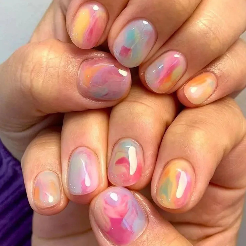 24 Elegant Summer Nails | Colorful Gradient with Design| Full Cover False Nail