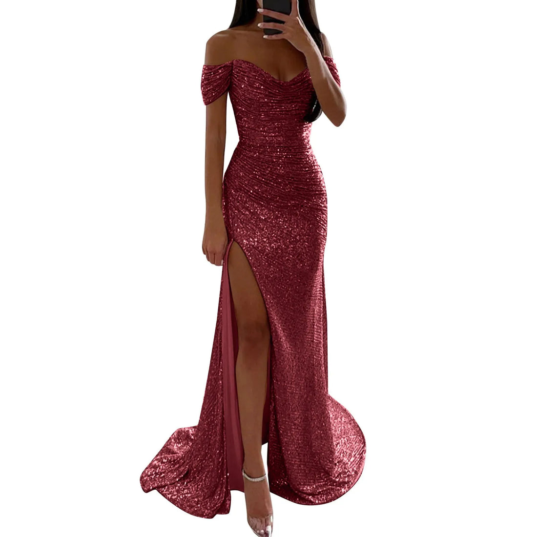 Women Off The Shoulder Dress With Sleeves Formal Prom Dress