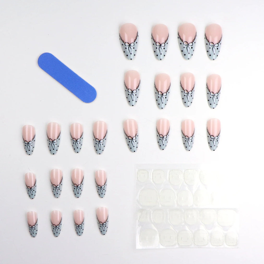 24 White Polka Dots Nails | Bow polka dot design | False nail set 1pc Nail File
