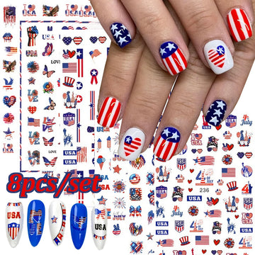 8 sheets 4th of July Nail Art Stickers Decor