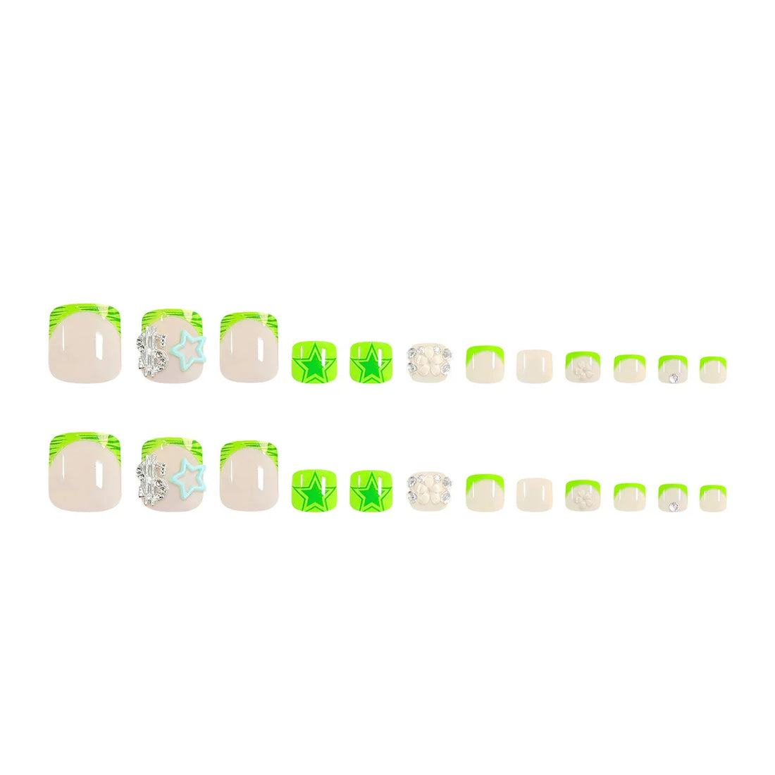 24pcs Pinterest Toe Nail Designs with Star Rhinestone Design | False Toe Nail French Press