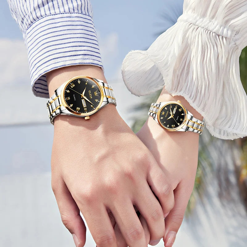 OLEVS Luxury Couple Watch For Men Women Stainless Steel Original Watches | Couple Wrist Watches