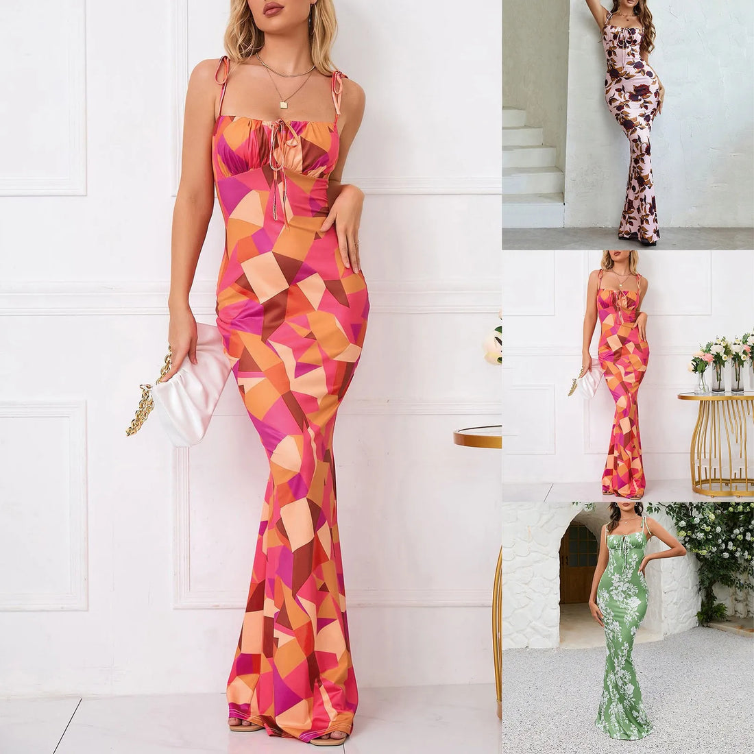 Slim Fit Floral Print Mermaid Dresses For Women Summer Trips