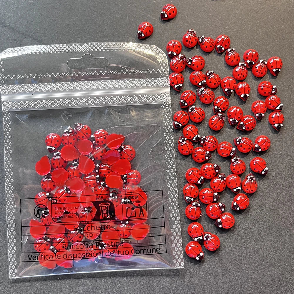 50 Lady Bug Nails Design | Cute Cartoon Ladybug Nail Charms | 9mm*13mm Mini Cute Manicure