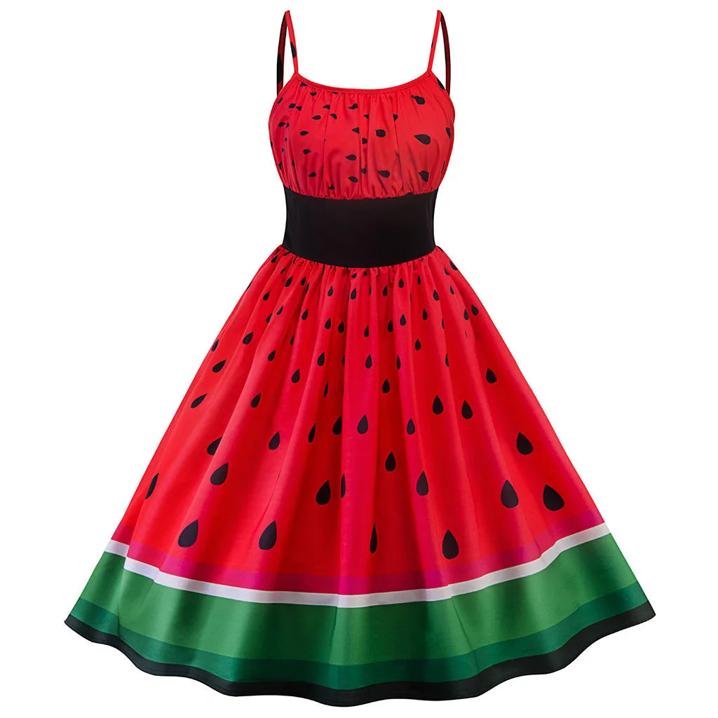 Women's Off-Shoulder Watermelon Print A-Line Party Dress