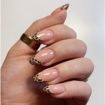 24 Leopard Print French Tip Nails | Mid-Length Realistic Fake Nails