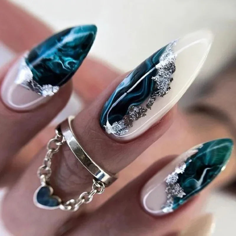 24 Simple Flower Nail Designs | Almond Design Long Stiletto French False Nails
