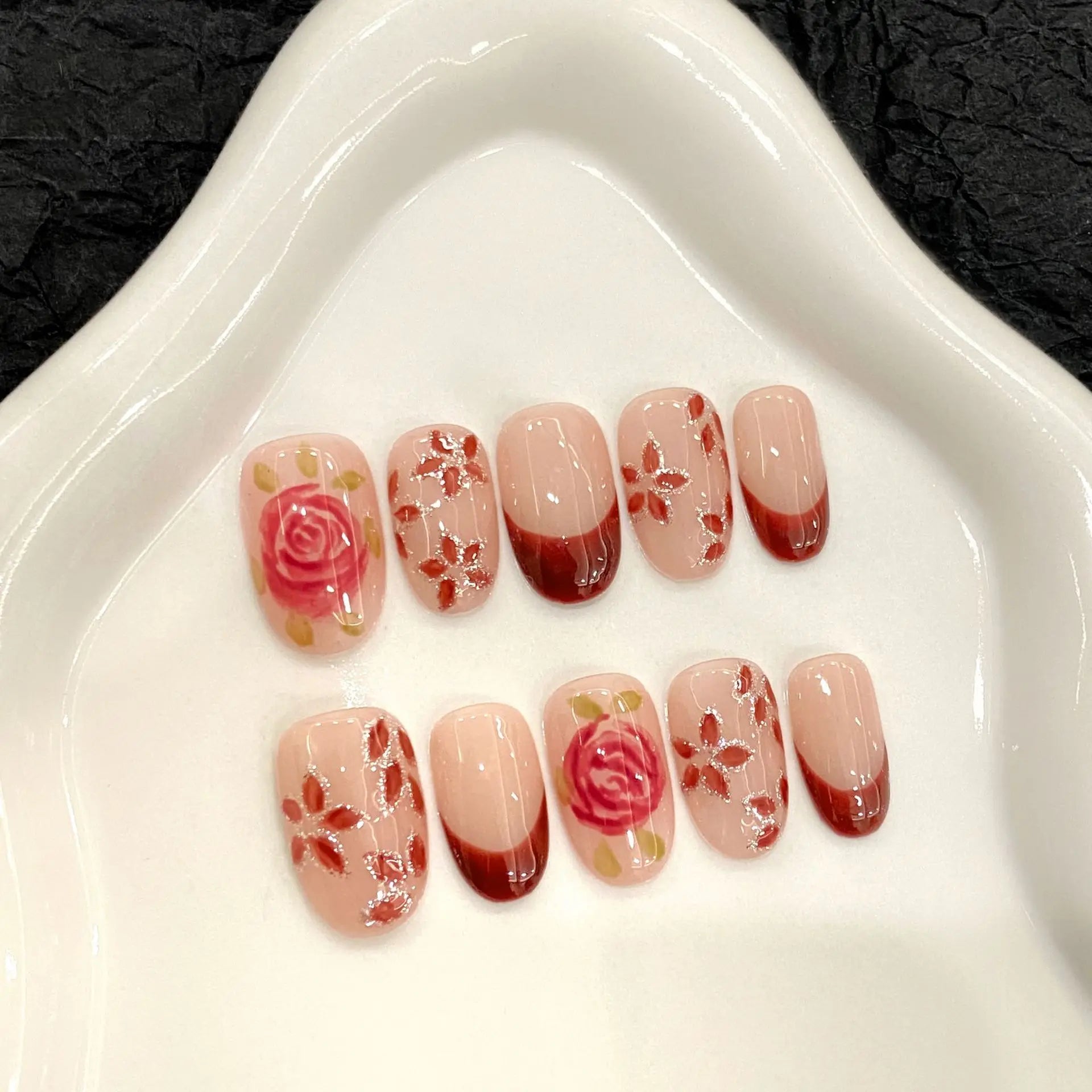 10 Spring Flower French Nails | Fake Nail Tips Women Wearable Full Cover