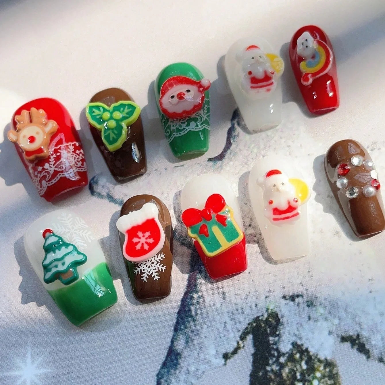 10 beautiful fake nails, colorful Christmas festive nails ideas, suitable for women to use