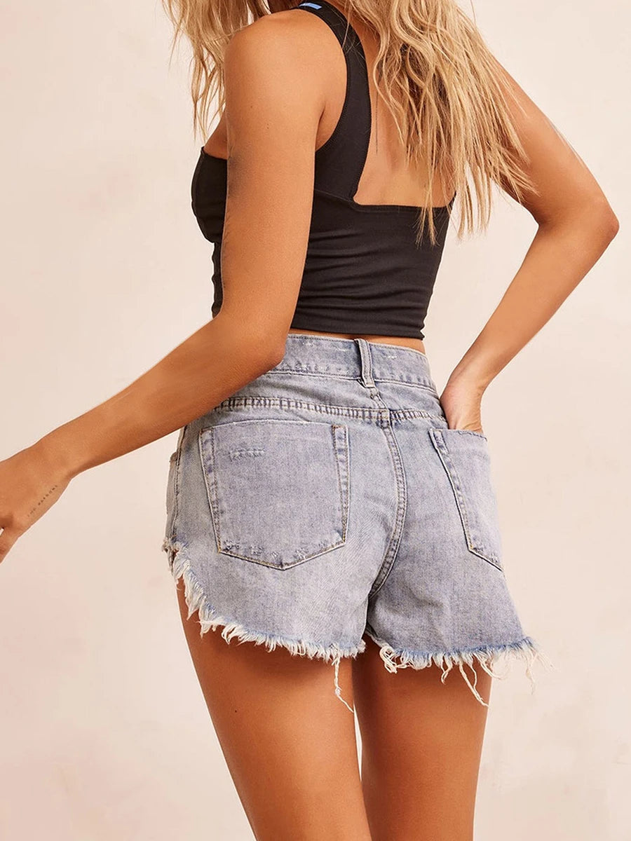 Women's High Waist Ripped Denim Shorts for Summer