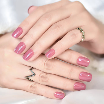 24 Solid Color Nails Short | Sleek Mauve Oval Press-On Nails | Solid Color Reusable False Nails