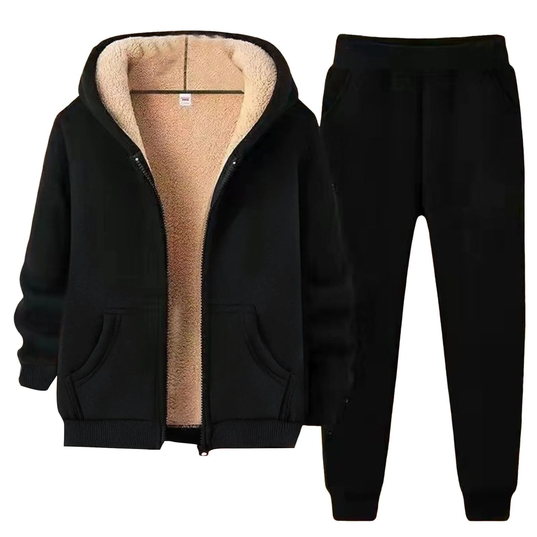 Hooded Winter Suit – Thick Zipper Cardigan & Thermal Pants Set