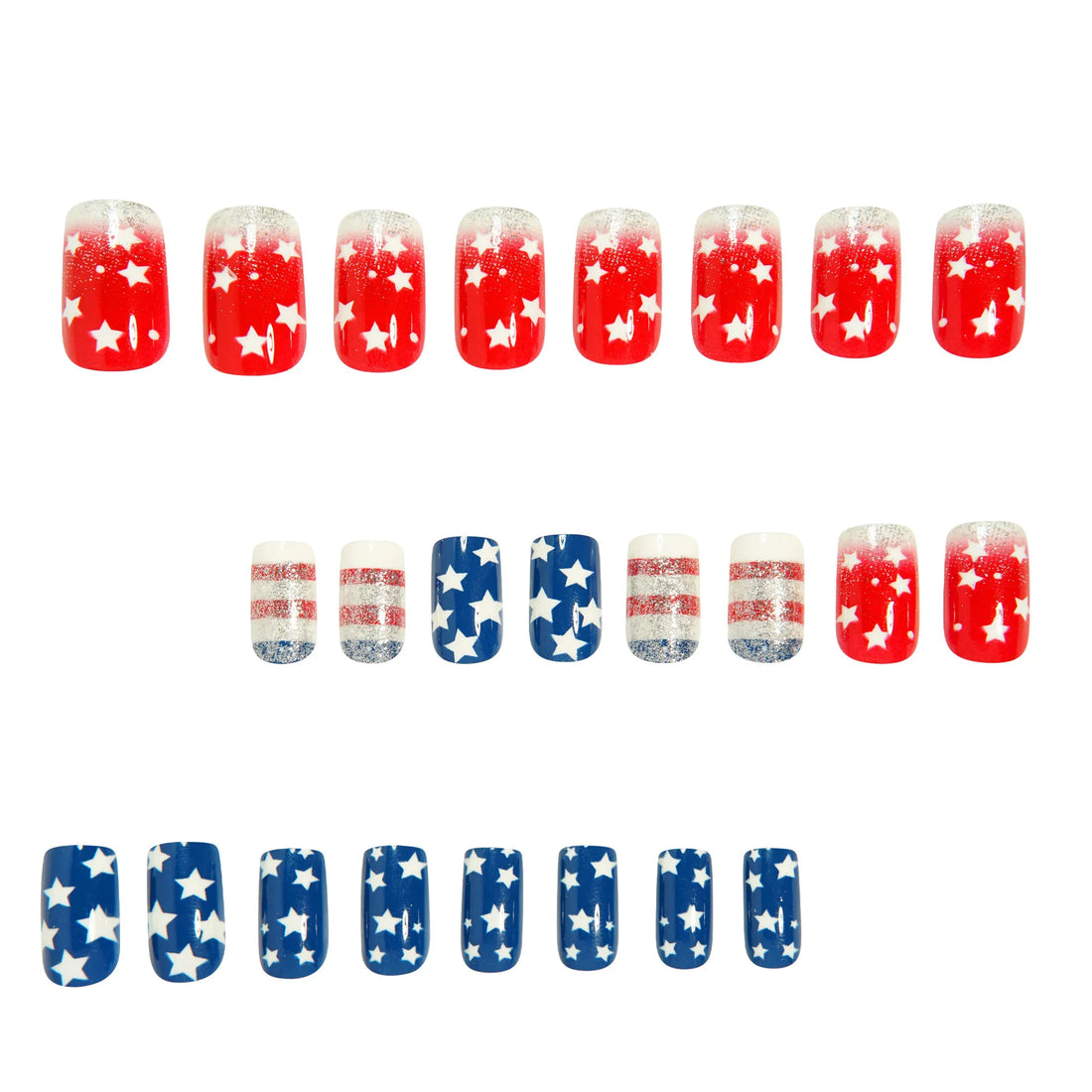24PCS American Red Gradient with Blue Stripes Design for Patriotic Style