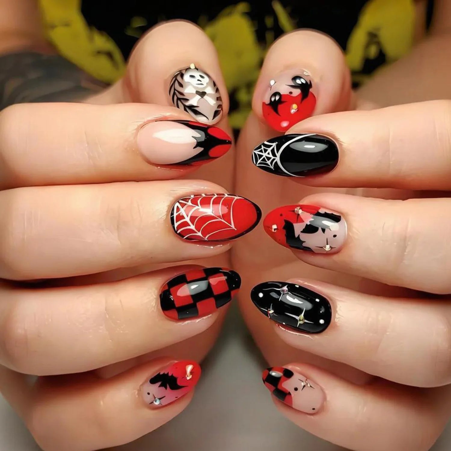 24 Halloween Nails French Tip | Skull Ghost Plaid Star Designs Press-On Nail Tips